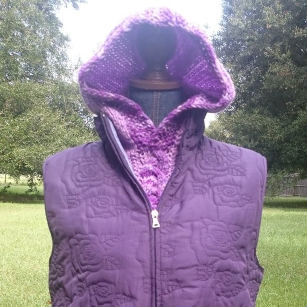 Hand Crafted Knit Balaclava Hood Hoodie Purple Scarf Hand Made Cowl Essential - Picture 5 of 5